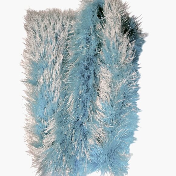 Light Blue Fluffy Knit Scarf Winter Accessory Cozy Soft Plush Handknit Boho - Picture 2 of 4